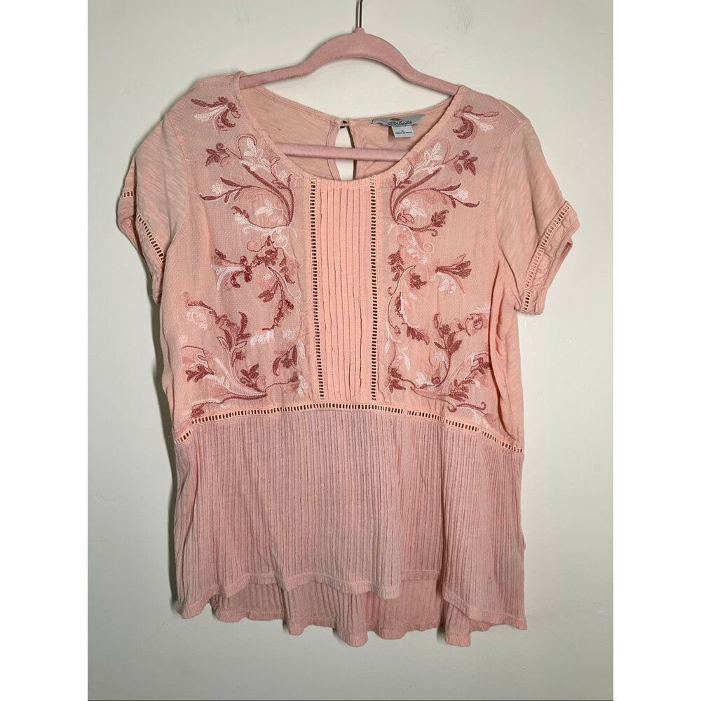 🌸 Bob Timberlake Peachy Pink Boho Feels Embroidered Top Size Large